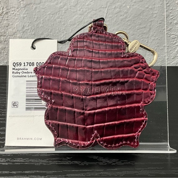 Brahmin Magnolia Flower Purse Charm RUBY OMBRE MELBOURNE Leather NWT - Picture 3 of 6